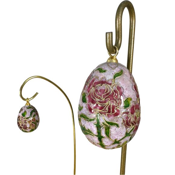 Vintage Cloisonne Floral Purple Christmas Ornament Large and Small Set of 2 - Picture 3 of 6